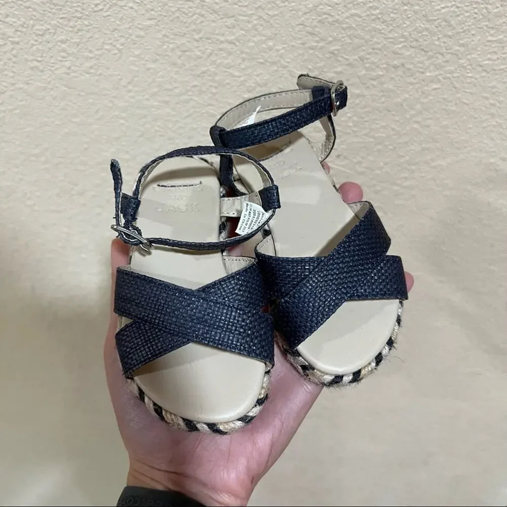 Janie and Jack navy blue tan espadrille sandals NEW